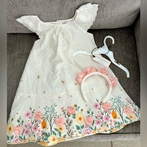 Cupcakes & Cashmere 100% Cotton White Dress with Flowers & Matching Headband